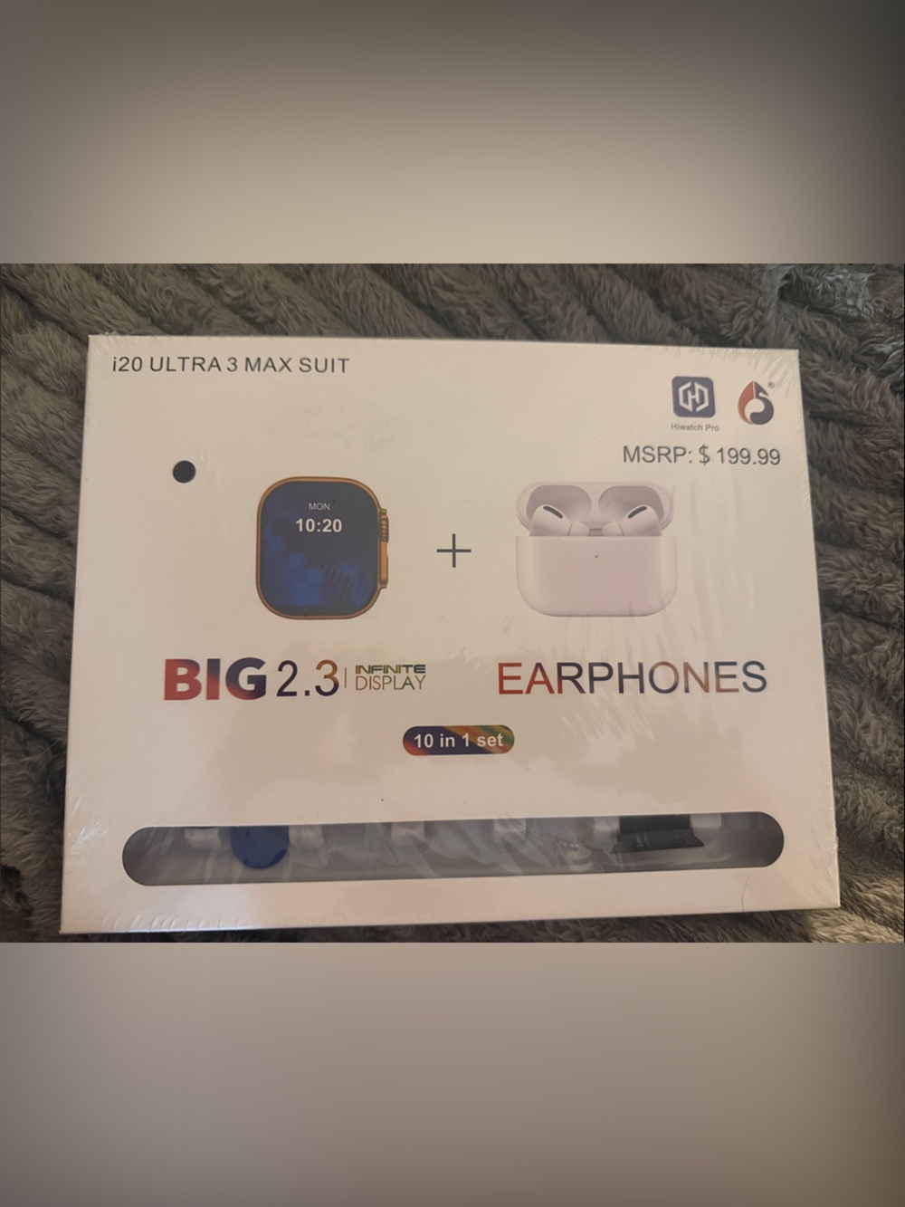 Ultra 3 Max Suit with White Earphones and Blue Smartwatch -